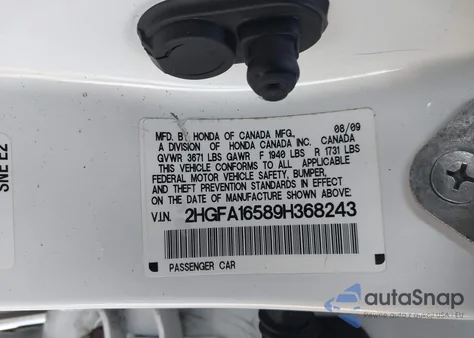 2009 Honda Civic Lx from USA, damaged, VIN 2HGFA16589H368243